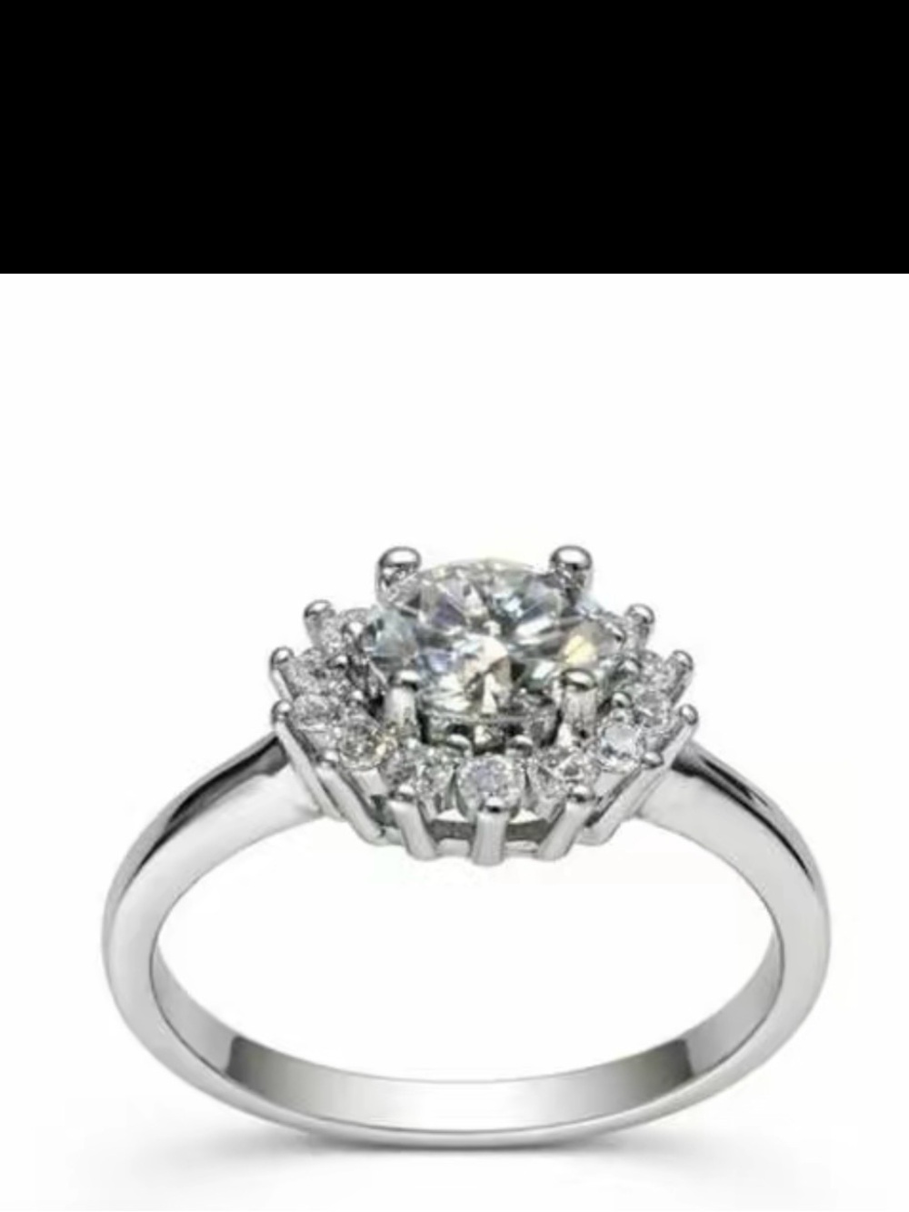 Elegant White Gold Halo Engagement Ring with Clear Stones